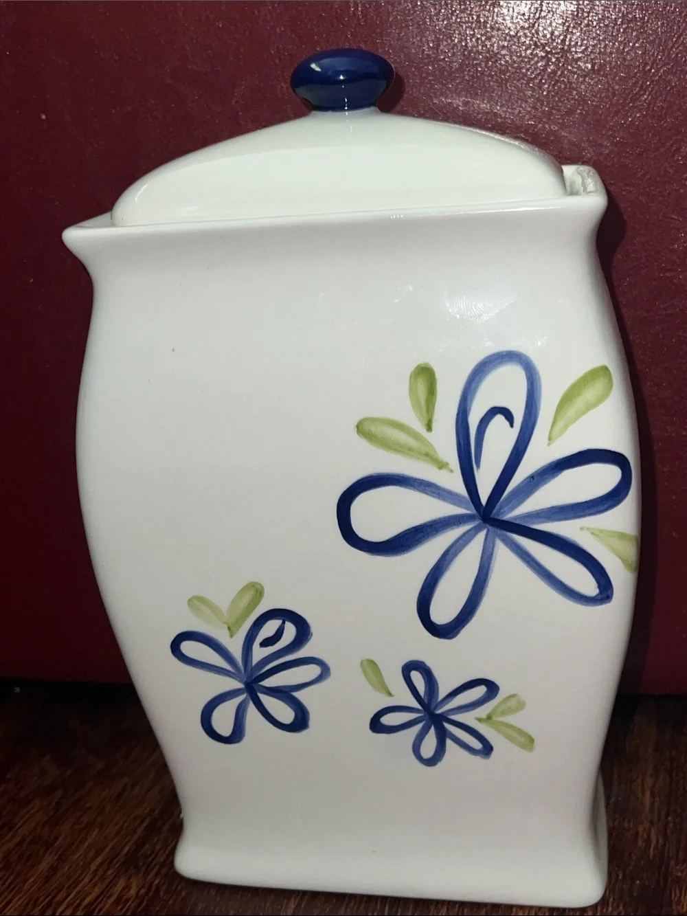 Starbucks 2003 Ceramic Coffee Canister Blue Floral Square Jar w Lid